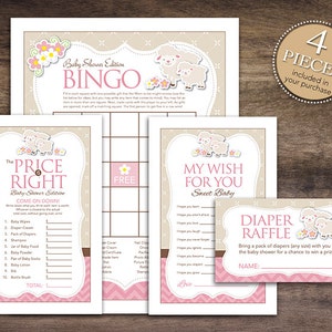 Instant Download roze lammetje thema baby shower games pack, afdrukbare schapen bingokaarten, prijs is goed, wensen, luier loterij #39A