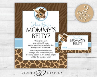 Instant Download Blue Giraffe How Big is Mommy's Belly Baby Shower Game, Blue Giraffe Baby Bump Game, Boy Giraffe Guess Moms Tummy Size #69B