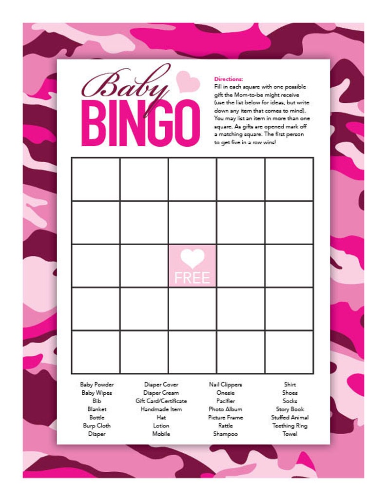 Instant Download Hot Pink Camo Baby Shower Games Pack - Etsy