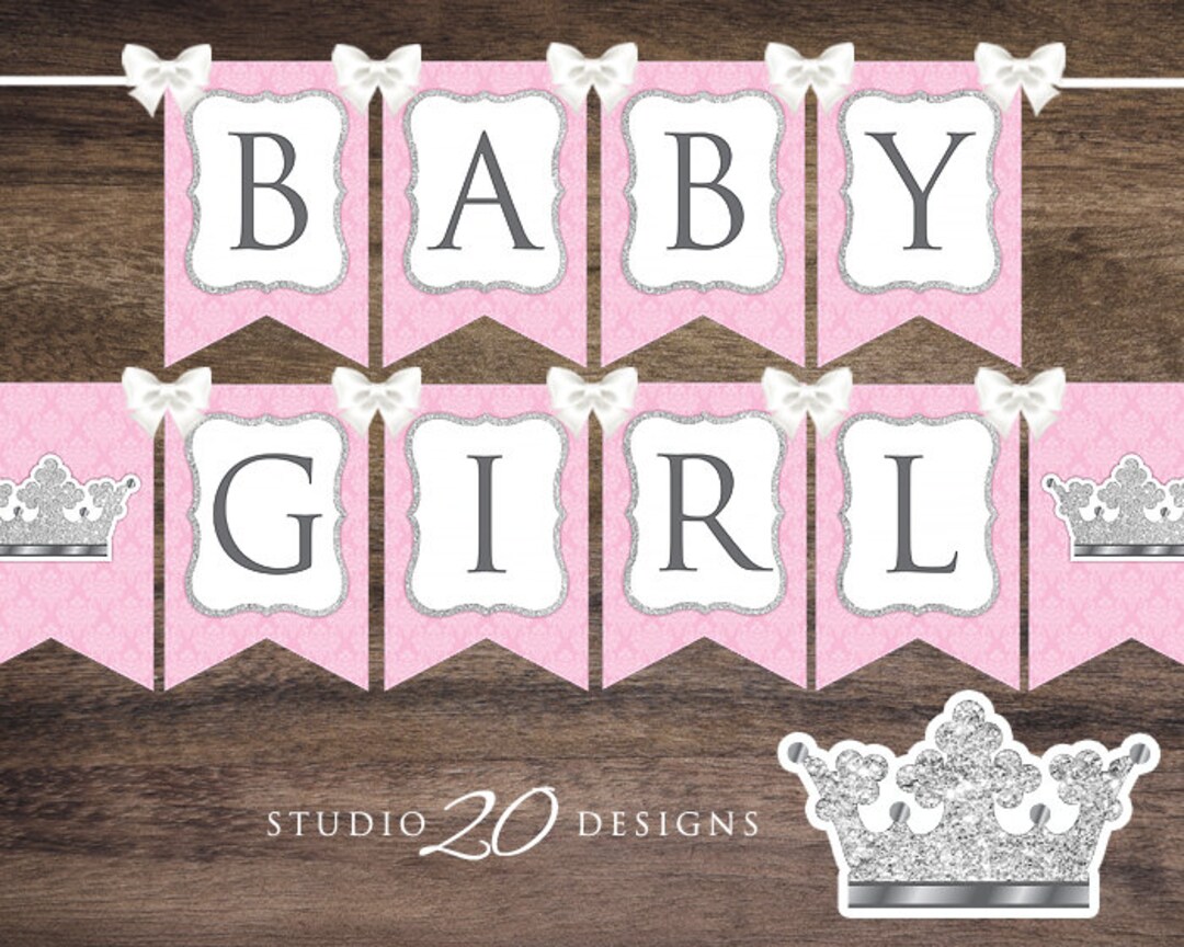 Instant Download Silver Pink Princess Baby Shower Banner Girl - Etsy