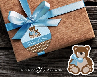 Instant Download Blue Teddy Bear Thank You Tags, Printable Baby Blue Teddy Bear Gift Tags, Teddy Baby Shower Thank You Favor Tags 42A