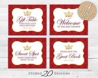 Instant Download Royal Red Baby Shower Signs, 8x10 Gift Table, Gender Neutral Gold Welcome Sign, Treat Table Sign, Guest Book Sign 66E