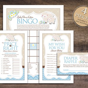 Instant Download Blue Lamb Baby Shower Games Pack, Afdrukbare Boy Sheep Bingokaarten, Prijs is goed, Wensen voor Baby, Luierloterij #39B