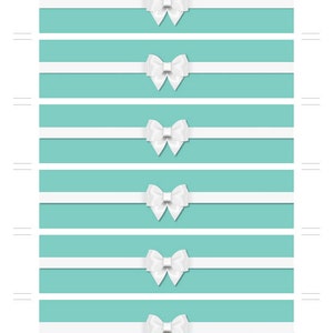 Instant Download Aqua Napkin Rings, Printable Aqua White Bow Baby Shower Napkin Wraparounds, Gender Neutral Napkin Rings 53A image 2