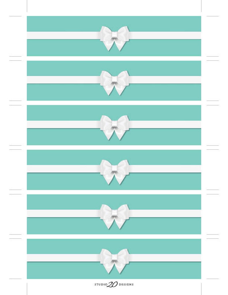 Instant Download Aqua Napkin Rings, Printable Aqua White Bow Baby Shower Napkin Wraparounds, Gender Neutral Napkin Rings 53A image 2