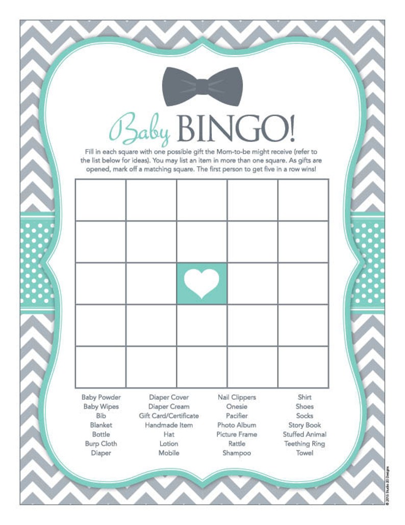 Instant Download Bow Tie Baby Shower Bingo Game Printable - Etsy Canada