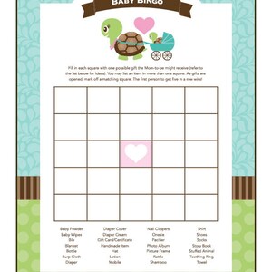 Instant Download Green Turtle Baby Shower Games Pack, Printable Turtle Bingo, Price Is Right, Wishes for Baby, Diaper Raffle 56A image 4