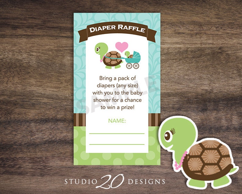 Instant Download Green Turtle Baby Shower Games Pack, Printable Turtle Bingo, Price Is Right, Wishes for Baby, Diaper Raffle 56A image 3