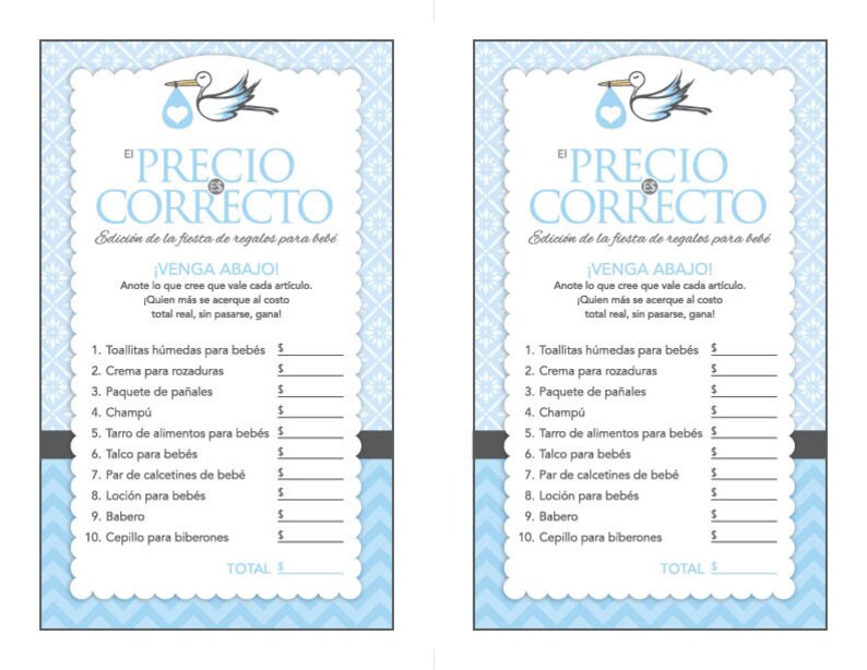 instant download blue stork spanish baby shower games for