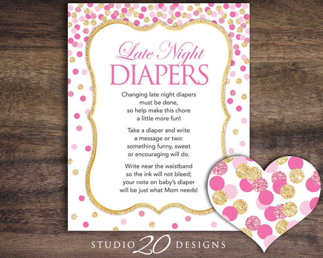 Instant Download Pink Gold Confetti Late Night Diapers, 8x10 Pink