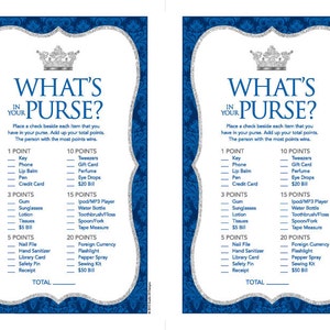 Instant Download Royal Blue Prince What's In Your Purse Game, Silver Prince Baby Shower Games, Printable Royal Blue Crown Purse Game 66F image 4