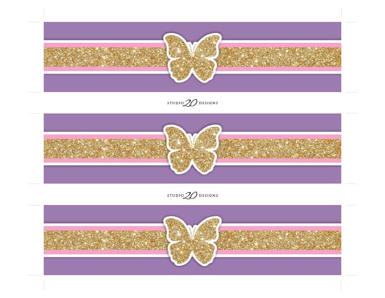 Pink Butterfly Label Instant Download Pink Purple Butterfly Bottle Labels, Printable Pink ...