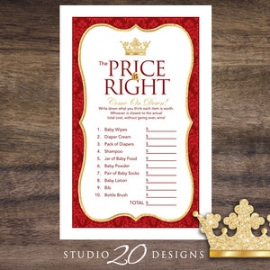 Instant Download Royal Red Prince or Princess Price Is Right Game, Printable Gold Glitter Baby Shower Games, Crown Theme Price Is Right 66E image 1