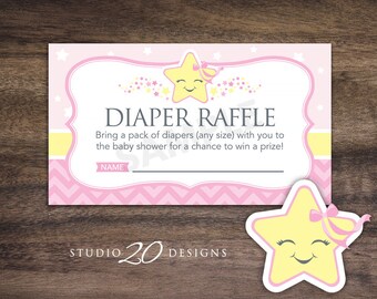 Instant Download Star Baby Shower Diaper Raffle Cards, Printable Pink Yellow Twinkle Twinkle Little Star Baby Shower Diaper Raffle 81A