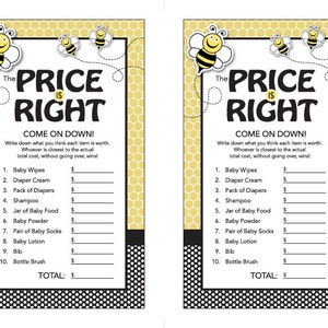 Instant Download Bee Theme Baby Shower The Price Is Right Game Cards, Bumblebee Printable Party Sheets for Girl Boy Unisex 36A image 3