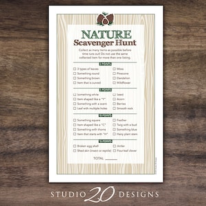 Instant Download Nature Scavenger Hunt Game, Woodland Hunt Party Game, Birthday Party Scavenger Hunt Game, Outdoor Wood Collection Game #20B