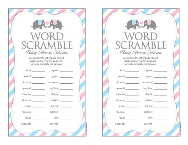 instant download gender reveal elephant word scramble baby etsy