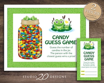 Instant Download Frog Candy Guessing Game, Green Frog Baby Shower Candy Guess Game, Reptile Birthday Party Game for Boy 24A