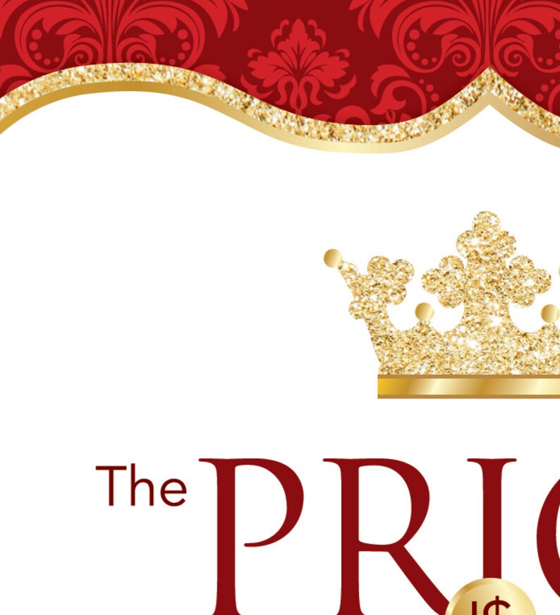 Instant Download Royal Red Prince or Princess Price Is Right Game, Printable Gold Glitter Baby Shower Games, Crown Theme Price Is Right 66E image 2