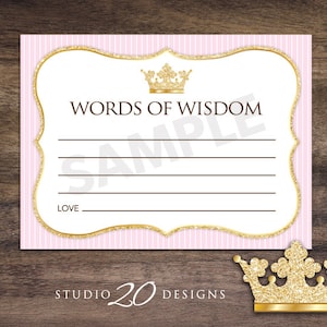 Instant Download Pink Princess Advice Cards, Gold Glitter Words of Wisdom, Baby Shower Advice Cards, Royal Princess Advice 66A