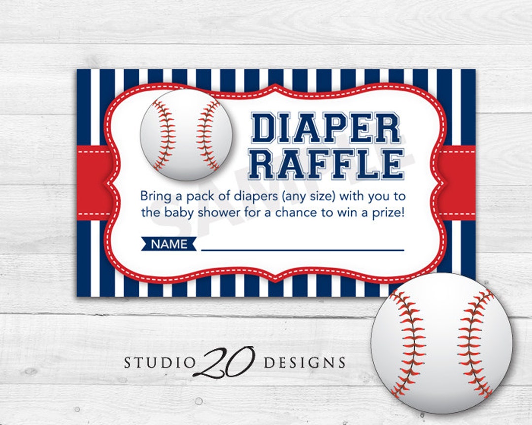 Baseball Raffle Card Instant Download Baseball Diaper Raffle Cards, Printable Blue Red ...
