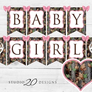 Instant Download Pink Camo Baby Shower Banner, Baby Girl Camouflage Bunting Banner, Realistic Camo Pendent Banner, Camo Shower Banner 31D