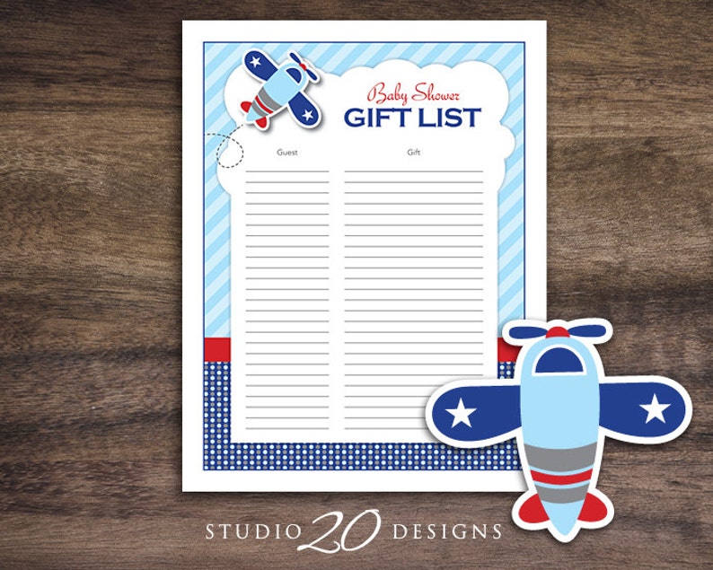 Instant Download Airplane Baby Shower Gift List Printable Etsy