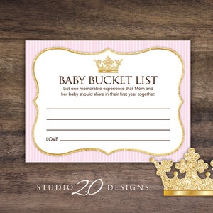 Instant Download Baby Bucket List Cards, Printable Pink Princess First ...