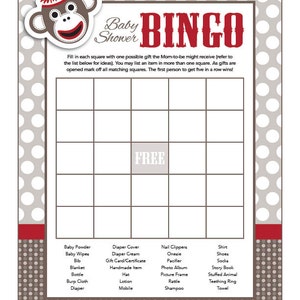 Instant Download Sock Monkey Theme Baby Shower Games Pack, Printable Gender Neutral Bingo, Price Is Right, Wishes, Diaper Raffle 30A image 4