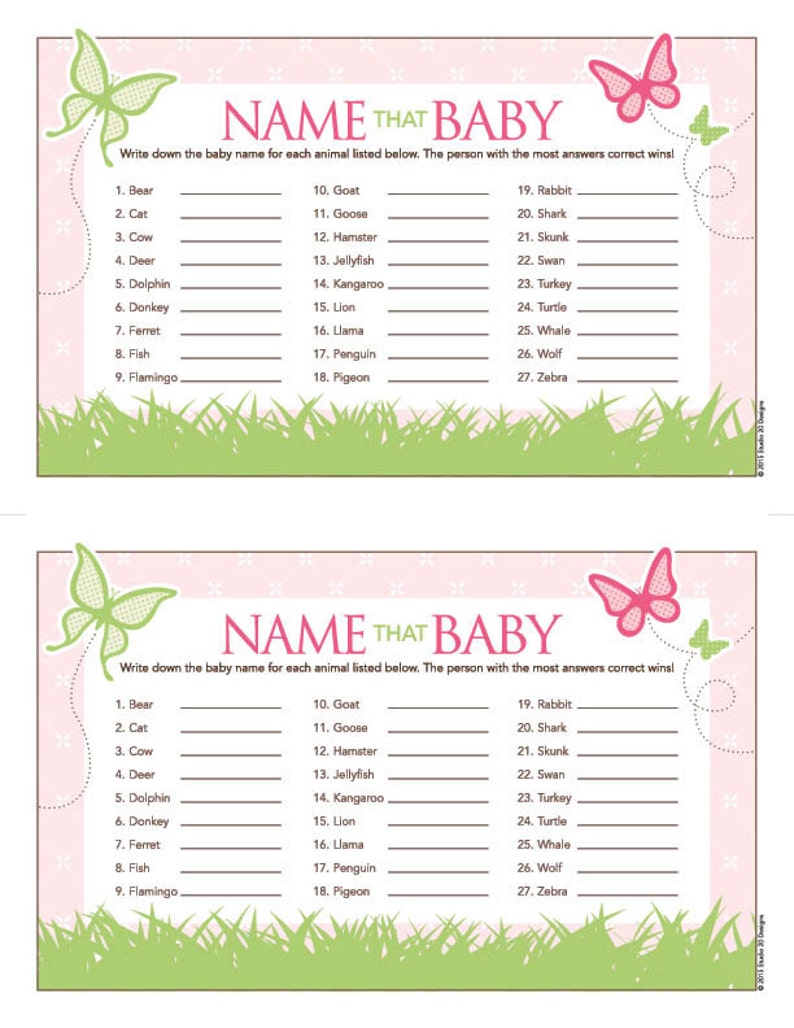 Instant Download Butterfly Baby Shower Games Green Pink Etsy