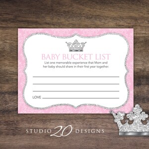 Instant Download Baby Bucket List Cards, Printable Pink Princess First ...