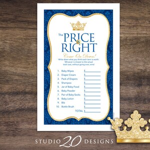 Instant Download Royal Blue Prince Price Is Right Game, Gold Glitter Prince Baby Shower Games, Printable Crown Theme Price Is Right 66C