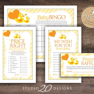 Instant Download gele rubberen eend baby shower games Pack, gele Duckie bingokaarten, prijs is goed, wens voor baby, luier loterij #29A