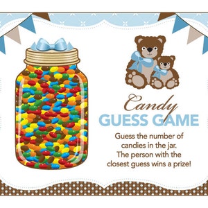 Instant Download Teddy Bear Candy Guessing Game, Blue Brown Teddy Baby Shower Candy Guess Game, Boy Teddy Birthday Party Game 42A image 3