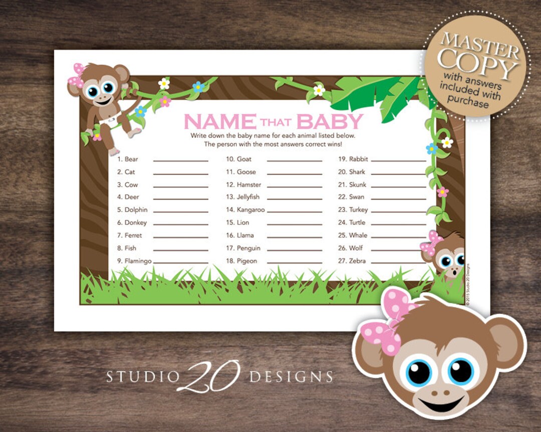 Instant Download Monkey Baby Shower Name That Baby Game - Etsy