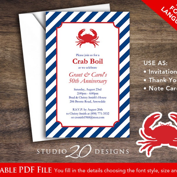 Instant Download Crab Bake Invitations Editable Pdf, DIY 4x6 Printable Engagement Invitations, AUTOFILL enabled Crab Boil Seafood Bake 22B