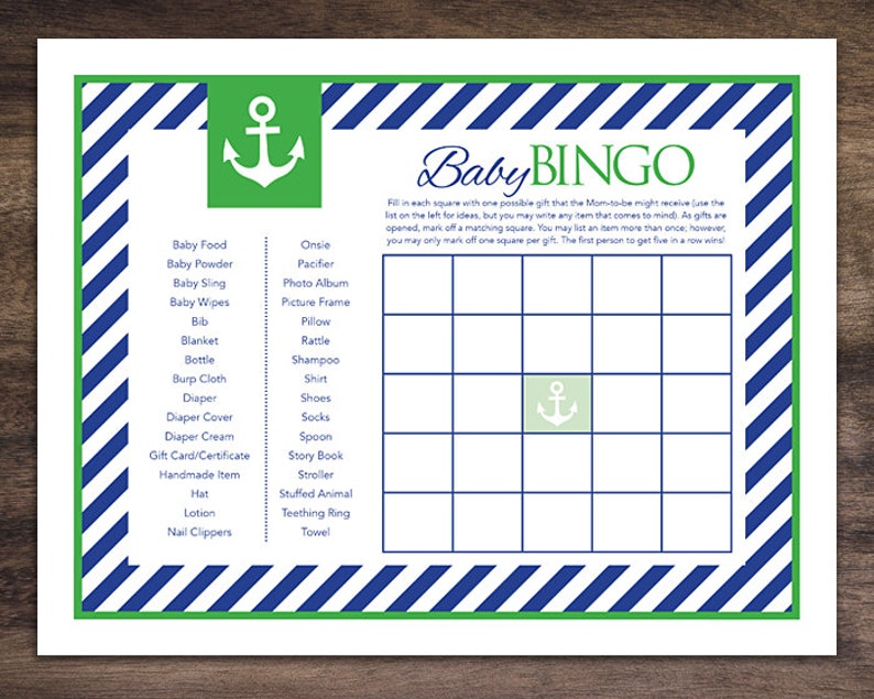 Instant Download Nautical Theme Baby Shower BINGO Game Cards - Etsy