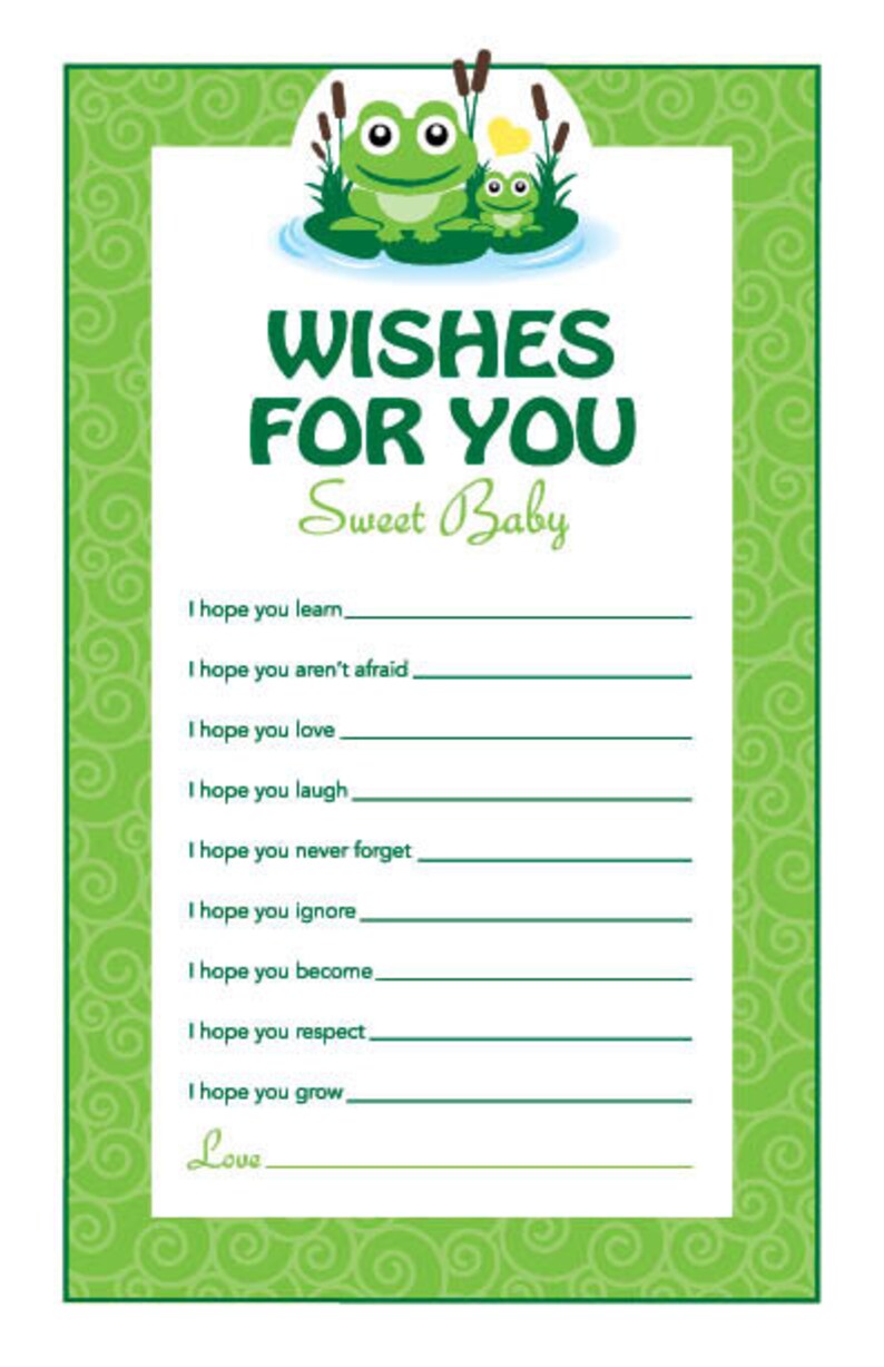 Instant Download Frog Theme Baby Shower Wishes for Baby Cards - Etsy