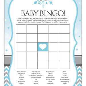 Instant Download Snowflake Baby Shower Games Pack, Blue Grey Chevron Winter Baby Games, Baby Boy Winter Wonderland Baby Shower Game Pack 76A imagem 2