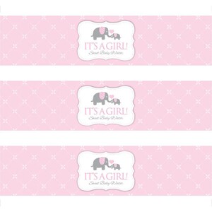 Instant Download Pink Elephant Water Bottle Labels, Printable Baby Shower Wraparounds, Girl Baby Shower Water Bottle Labels, It's a Girl 22B image 4