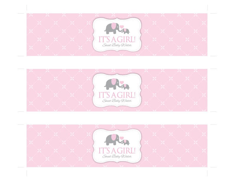 Instant Download Pink Elephant Water Bottle Labels, Printable Baby Shower Wraparounds, Girl Baby Shower Water Bottle Labels, It's a Girl 22B image 4