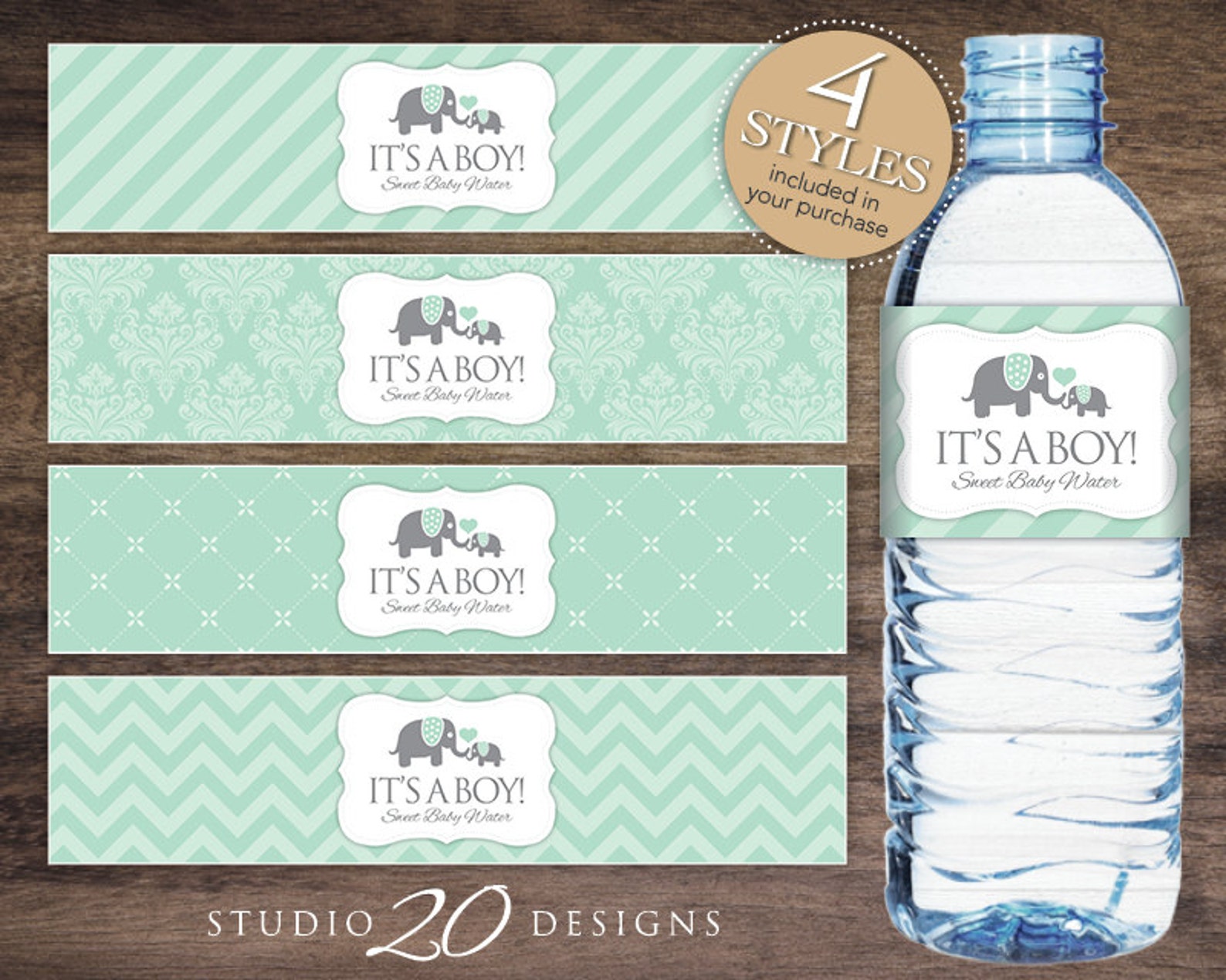 Instant Download Mint Elephant Water Bottle Labels Printable - Etsy