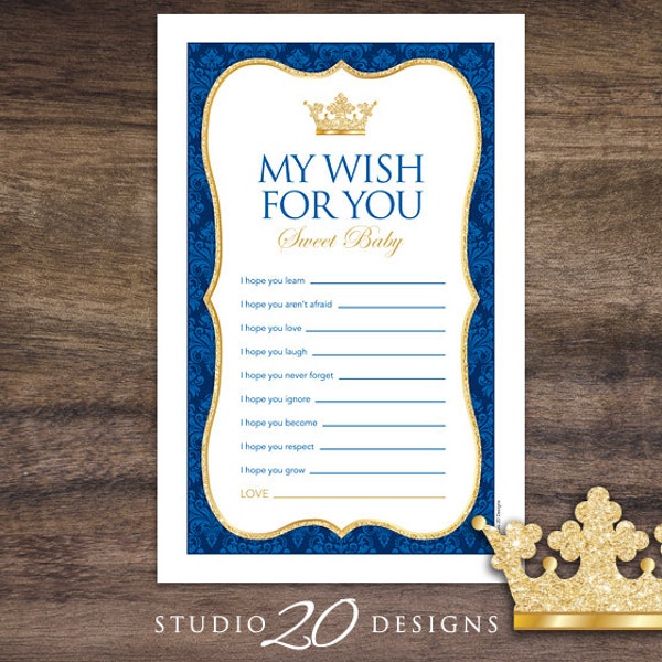 Instant Download Royal Blue Prince Wishes for Baby Boy, Prince Baby Shower Games, Printable Royal Blue Crown Theme Wish for Baby Game 66C