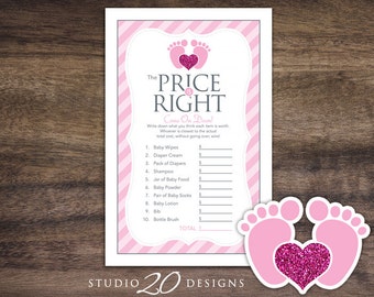 Instant Download Footprint Price Is Right Baby Shower Game, Pink Grey Baby Feet Baby Shower Games, Footprints Price Game 75A