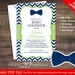 Bow Tie Baby Shower Invitations Editable Pdf, DIY 4x6 Printable Green ...
