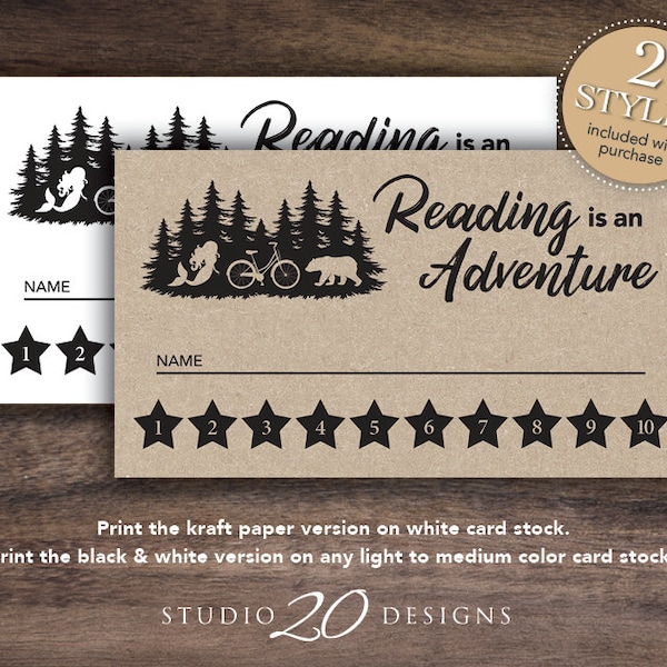 Instant Download Book Punch Cards, Printable Reading is an Adventure Achievement Reward Card, Bookworm Read a Book Tracker Cards 20A