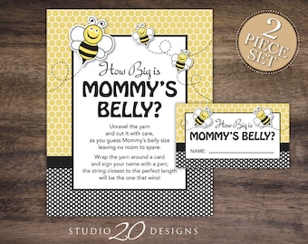 Instant Download Bee How Big is Mommy's Belly Baby Shower Game, Black Yellow Bumble Bee Baby Bump Game, Gender Neutral Guess Tummy Size #36A