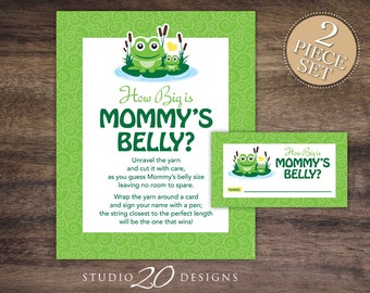 Instant Download Frog How Big is Mommy's Belly Baby Shower Game, Yellow Green Baby Bump Game, Gender Neutral Frog Guess Tummy Size #37A