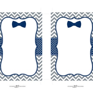 Bow Tie Baby Shower Invitations Editable Pdf, DIY 4x6 Printable Grey ...
