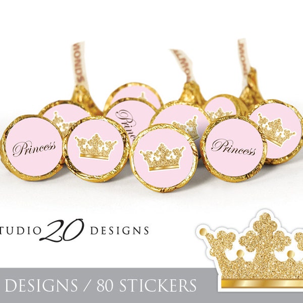 Instant Download Pink Princess Hershey Kiss Stickers, Pink Gold Baby Shower Kiss Labels, Printable Gold Royal Princess Candy Stickers #66A